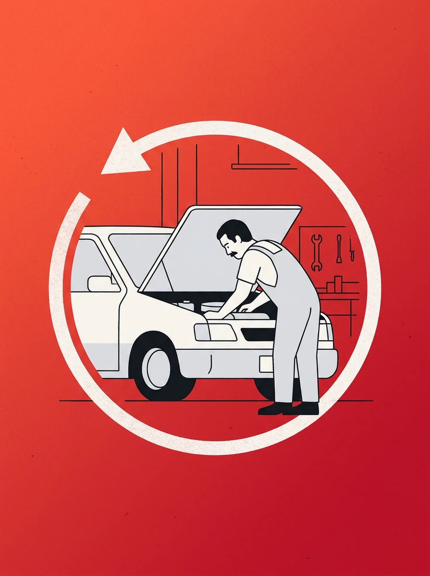 Un mecánico revisando el motor de un auto en su taller
